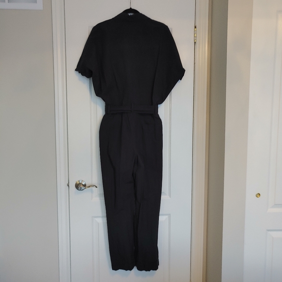 COS Black Cotton Topstitched Belted Jumpsuit Sz 4 US - Picture 5 of 10